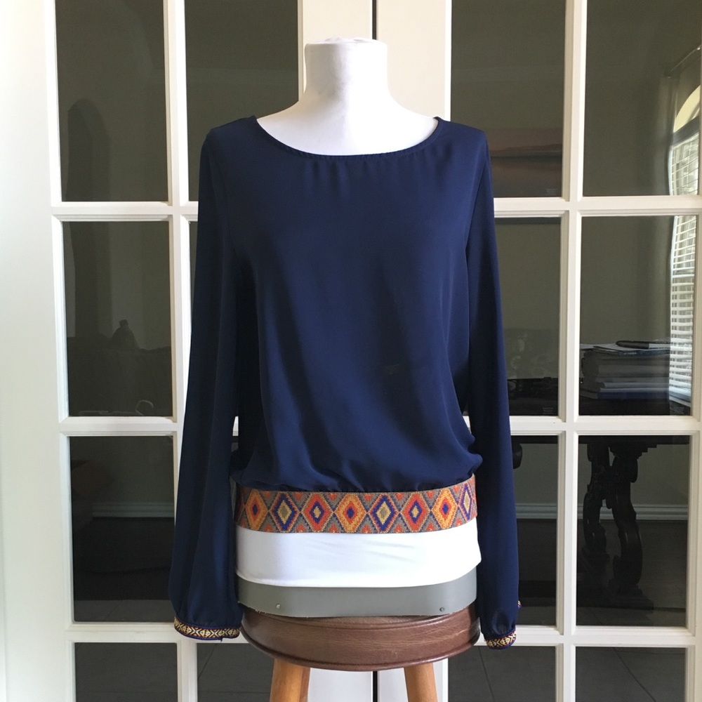 Candy Rose Blue Sheer Top w/ Printed Waistband